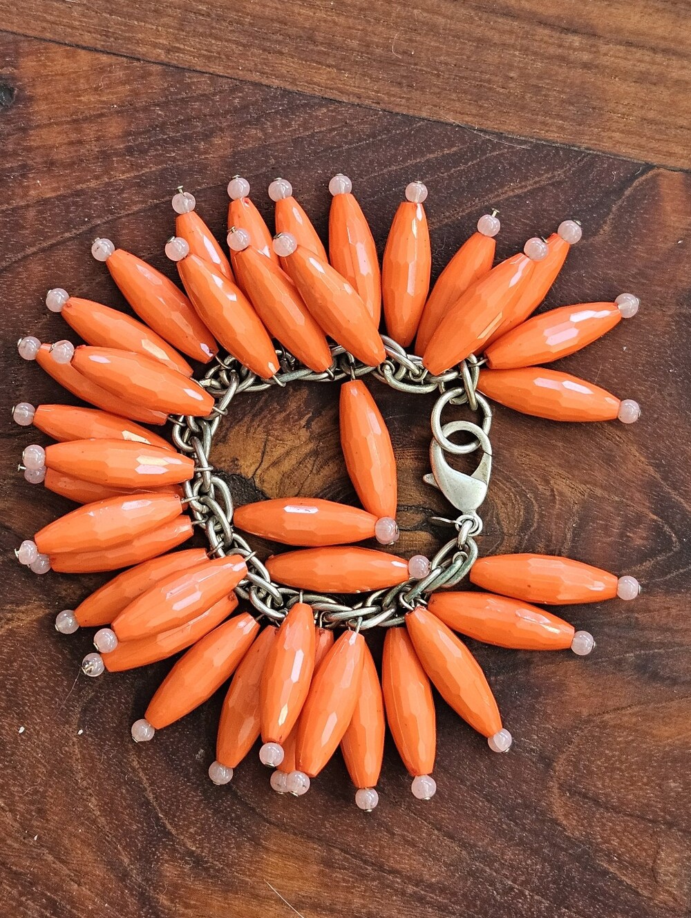 Gerard Yosca Vintage Orange Beaded Bracelet Dangling Acrylic Beads Cha Cha 7"